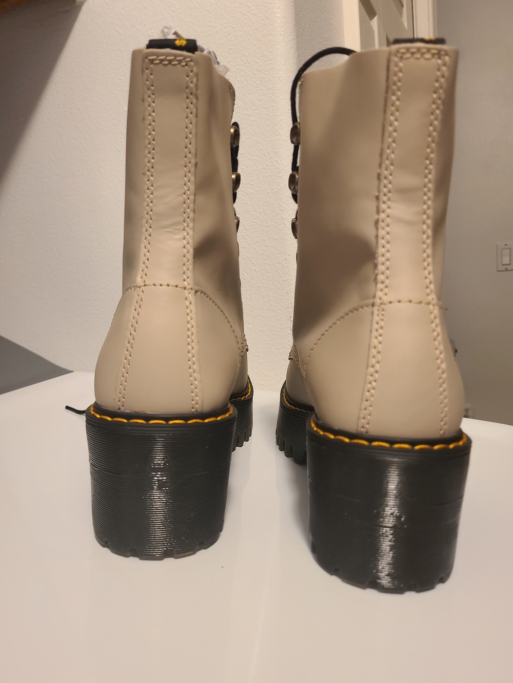 Dr. Martens Cream Lace-Up Platform Combat Boots with Black Sole - Picture 3 of 6